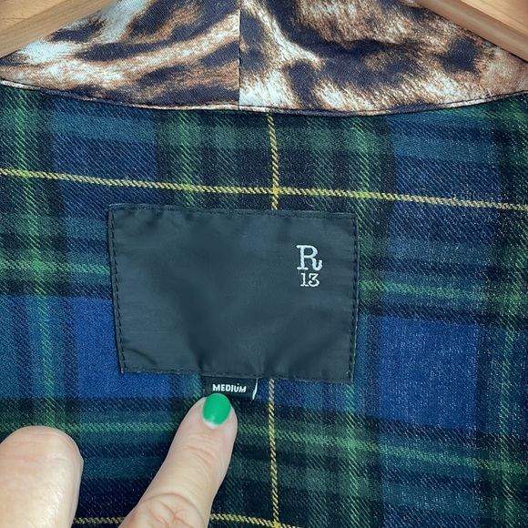 RARE NWOT R13 Plaid and Leopard Smoking Robe with trim detail - Picture 8 of 9